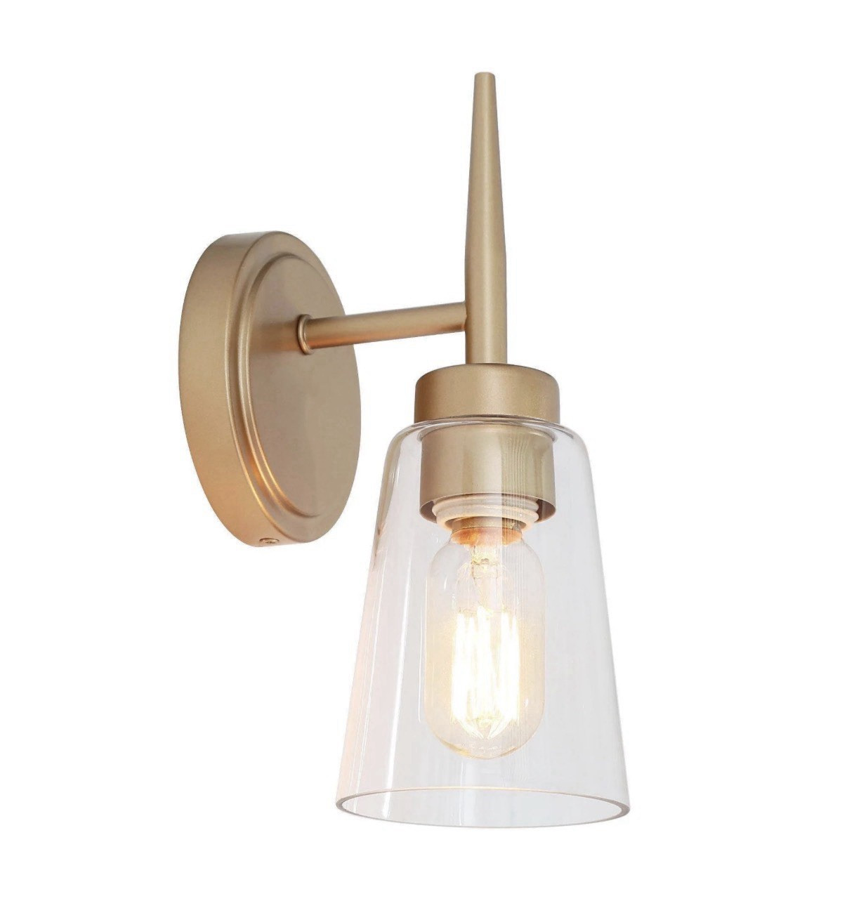 Gold Metal Indoor Wall Sconce Light Fixture Clear Glass Shade A04315