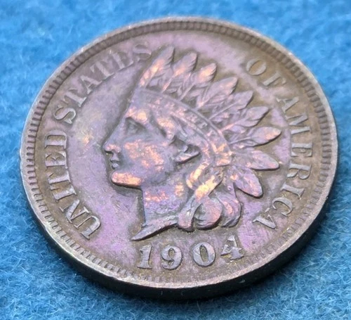 🌈 1904 Indian Head Cent Penny Natural Album Toning (H)- S
