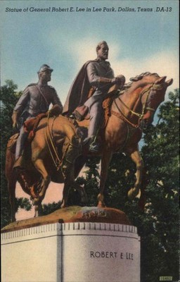 Dallas TX Texas Robert E Lee Monument c1930-50s Vintage Postcard