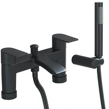 Black Bathroom Bath Shower Mixer Tap Square Valve Bar Waterfall Tap Deck Mounted