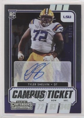 2021 Contenders Draft Picks College Campus Ticket 68/99 Tyler Shelvin Auto 8gd