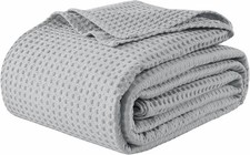 Queen Size Organic Cotton Waffle Blanket - All-Season Grey 90"x90
