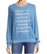 Wildfox Blue Grocery List Pullover Sweater Sweatshirt Top CHAMPAGNE ICE CREAM XS