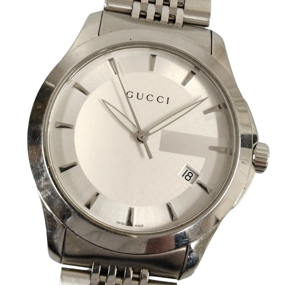 Orologio Uomo Gucci 126.4 G Data Senza Tempo Quarzo Argento Autentico C340