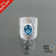 925 Sterling Silver Oval Natural Swiss Blue Topaz Band Anniversary Ring Jewelry