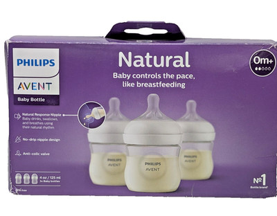 Philips Avent Natural Baby Bottles with Natural Response Nipples 3X 4 oz Bottles