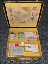 Vintage Bechtel Industrial Metal First Aid Kit Yellow Welsh Manufacturing Full!