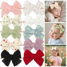 4" Handmade Baby Girl Bows and Headbands,10 pcs Strechy Soft Nylon Hairbands ...