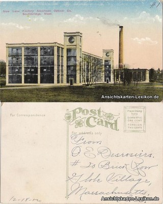 Postcard Southbrigde New Lens Factory American Optical & Co 1912