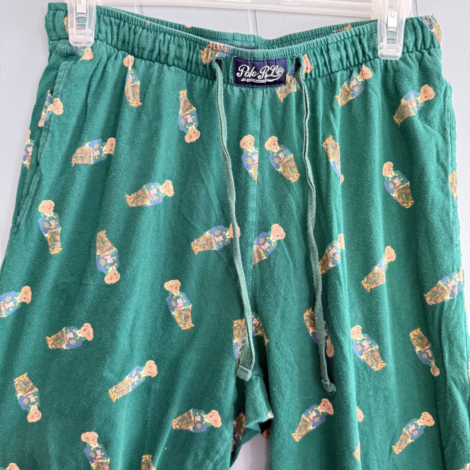 Polo Ralph Lauren Polo Bear Pajama Pants Vtg Size S Forest Green All Over Print