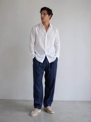 Stedford Men's Linen Shirt Premium Breathable Old Money Style White M