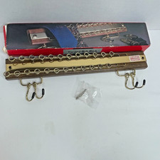 Vintage Tie Belt Rack Wood Brass Made in USA Wall Mount w Box Hardware