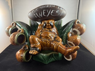 Vintage Mexican on Agave Tequila Decanter Ceramic Barware Talking Piece Set