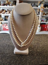 Vintage Akoya Pearls 6 Mm Single Strand Long Necklace Double Knotted
