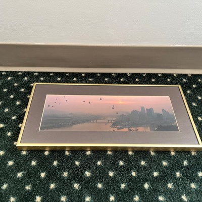 Pittsburgh Heart of the City Skyline Antique Vintage Hot Air  Balloons Framed