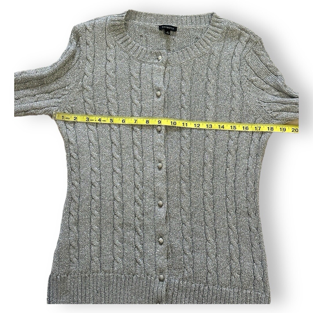 Talbots silver Metallic Shimmer button Front cabl… - image 6