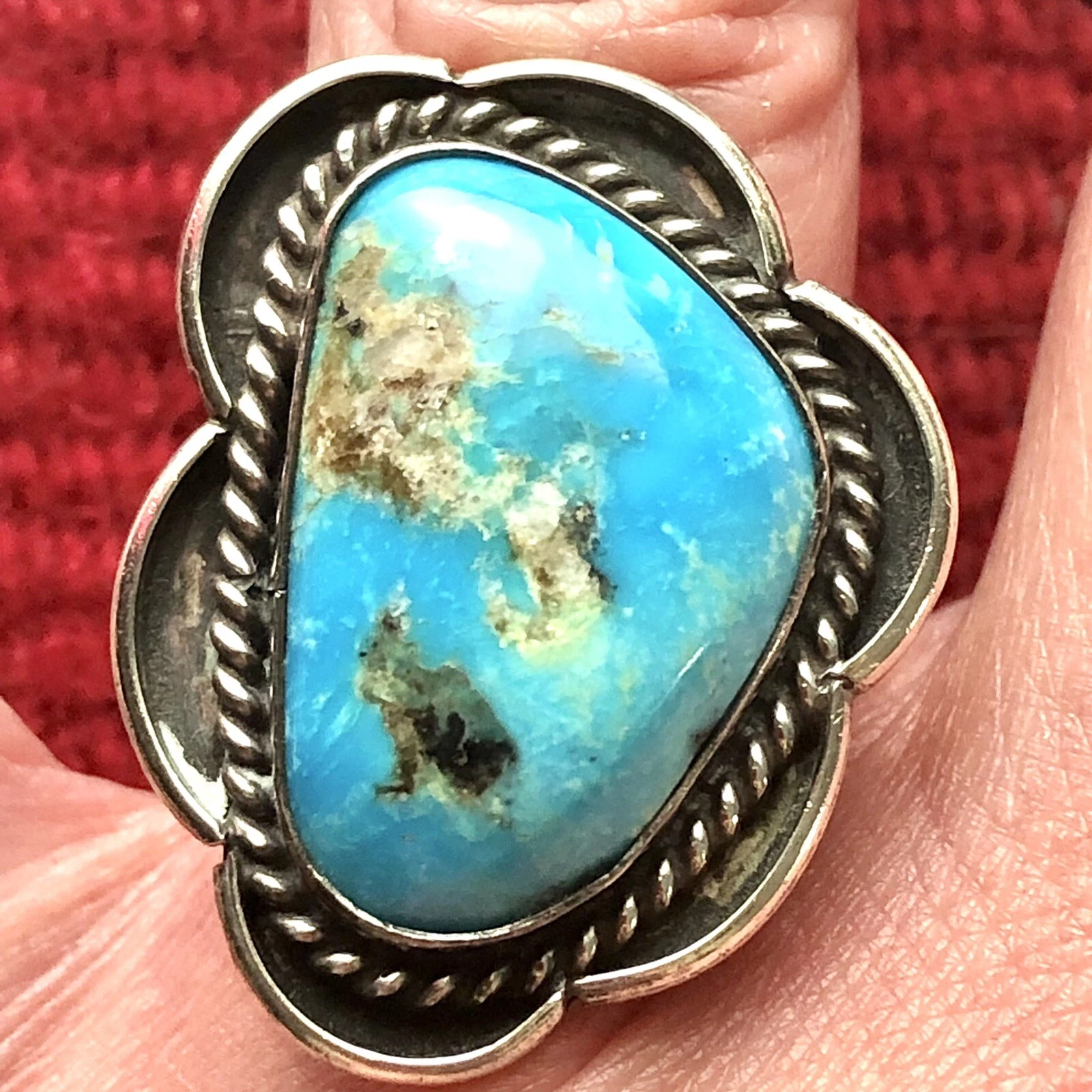 Rare Vintage Blue Turquoise Ring Sterling Silver Statement Jewelry Sz 6.5