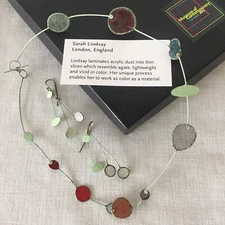 Sarah Lindsay, Dust Necklace Earrings, Pistachio, 2010  Acrylic polyester brass