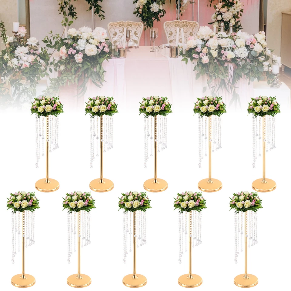 10Pcs 27.5 inch Tall Crystal Flower Vase For Wedding Centerpieces Gold Vases - Image 3 of 4