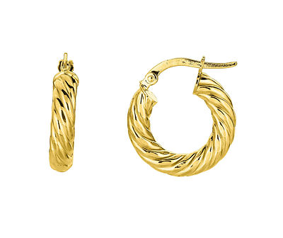 Kleine dicke Creolen 14 Karat Gelbgold glänzend gewelltes Design 20 mm x 4 mm