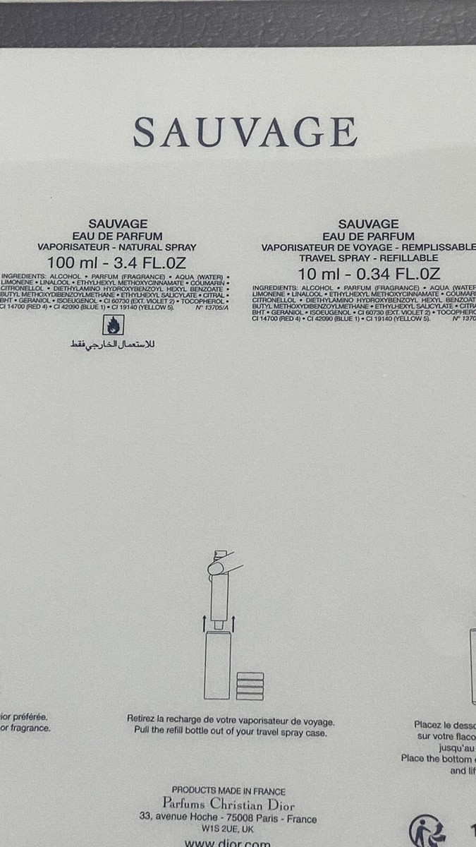 DIOR Sauvage 2 PCs Gift Set EDP Spray 3.4oz / 100ml + Filled DIOR Sauvage 2 PCs Gift Set EDP Spray 3.4oz / 100ml + Filled