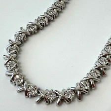 925 .5 ct Diamond X's & O's Hugs And Kisses Necklace 18" - 20" Sterling Silver