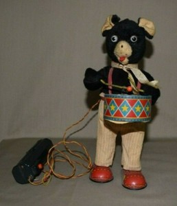 Vintage Toy Drum Playing Battery Operated Walking Bear from the late 1950’s 