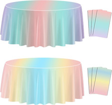 6 Pcs Pastel Rainbow Tablecloths, 84 X 84 Inches round Colorful Tablecloth Party