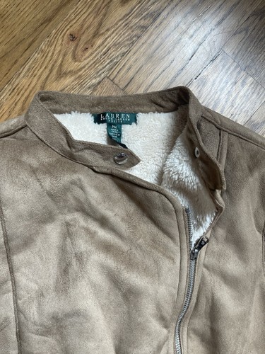Lauren Ralph Lauren Faux Suede Sherpa Lined Moto Jacket Women's Petite Size M PM - Bild 2 von 9