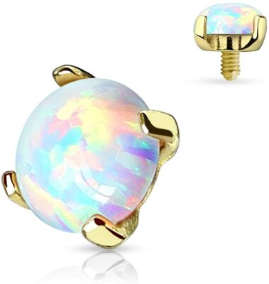 Dermal 14K Gold Plated White Opal Prong Setting (4mm Top) 14G - Main Image