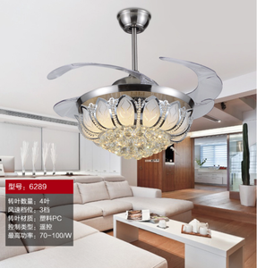 Modern 42 Ceiling Fan Crystal Lights Invisible Led Fan Lamp