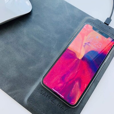 SAMARAY 2in1 Phone Charging Mousepad - Qi Wireless, 10W, Non-slip Base, PU Leath