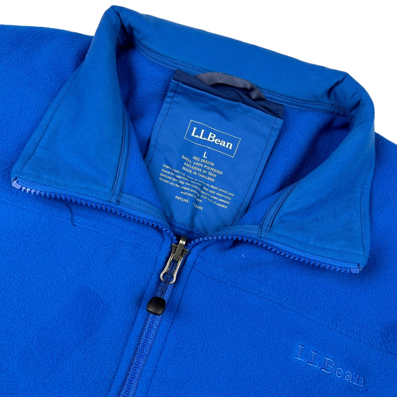 LL Bean Men's Fleece Polyester Full Zip Jacket Bright Blue • Large