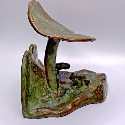 Antique Bronze McClelland Barclay Frog Mushroom Single Bookend Sculpture Signed