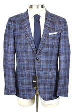 Hugo Boss Hutson Sport Coat 38 R Mens Slim Fit Blue Plaid Wool Linen Cotton New