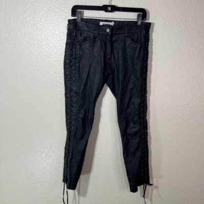 Isabel Marant Black Lace Up Button Lamb Leather Pants 6 Pour H&M Skinny