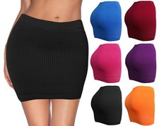 Womens Mini Stretch Mesh Look DOuble Layer Mini Skirt Solid Basic Bodycon Skirt