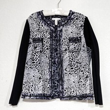 Chico's Animal Print Open Front Jacket Size 3 / XL Textured Mixed Fabrics White