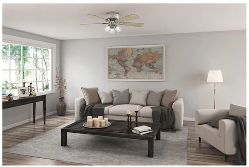 Hunter Crestfield 52in Brushed Nickel LED Indoor Flush Mount Ceiling Fan w/Light - Picture 3 of 5