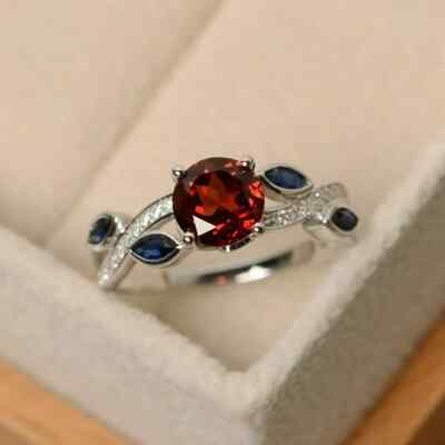Lab Created Garnet 14K White Gold Plated 2Ct Round Cut Women's Engagement Ring