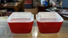 Vintage Pyrex 501 Red glass Small Refrigerator Dish W/Lid 501C Lid Chips