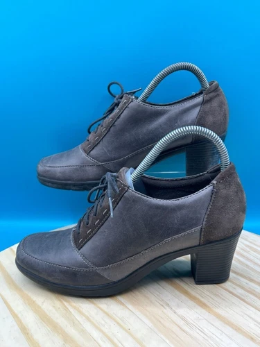 Clarks Oxford pieghevole donna taglia 8 5M pelle scamosciata nera stringata tacco a blocco