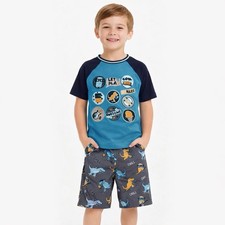 Garanimals Boys Size 6 Dinosaur 2 Pc Kids Outfit Set Shirt Shorts Blue Gray