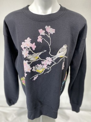 Pro Spirit Sweatshirt Womens Large Floral Songbird Cottagecore Nature Graphic