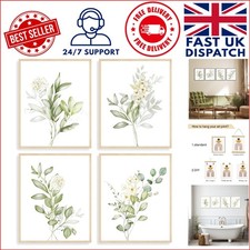 4-Piece Sage Green Watercolor Botanical Art Prints - Minimalist Wall Decor 8x10