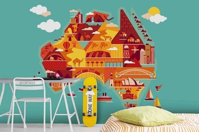 3D Australia Cartoon Maps Wall Murals Wallpaper Murals Wall Sticker