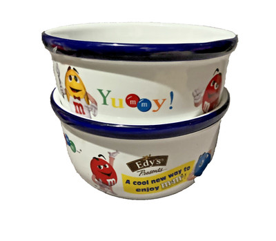 Two M & M s Edy s Ice Cream Bowls Microwave Safe Cute! Yummy! LN!