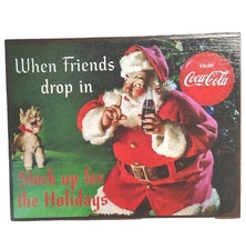 Coca-Cola Christmas Decor Wall Art Wood Sign 16x13 Santa Holidays Timeless