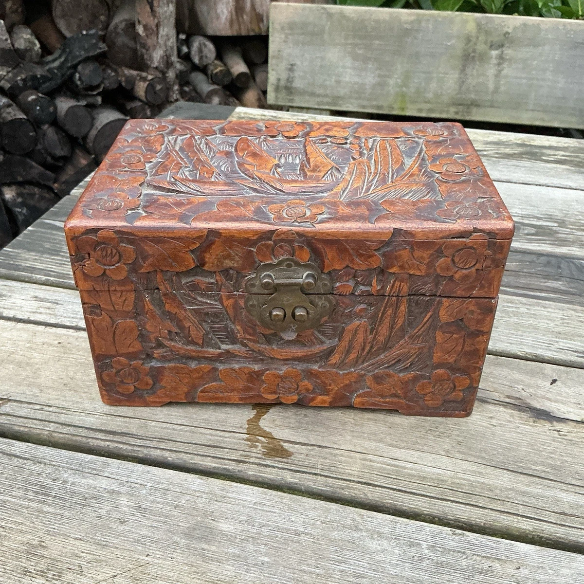 雕刻木盒在中式古董盒子| eBay