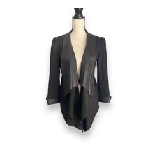 Alice + Olivia Black Wool Leather Draped Front Blazer Jacket Size Small
